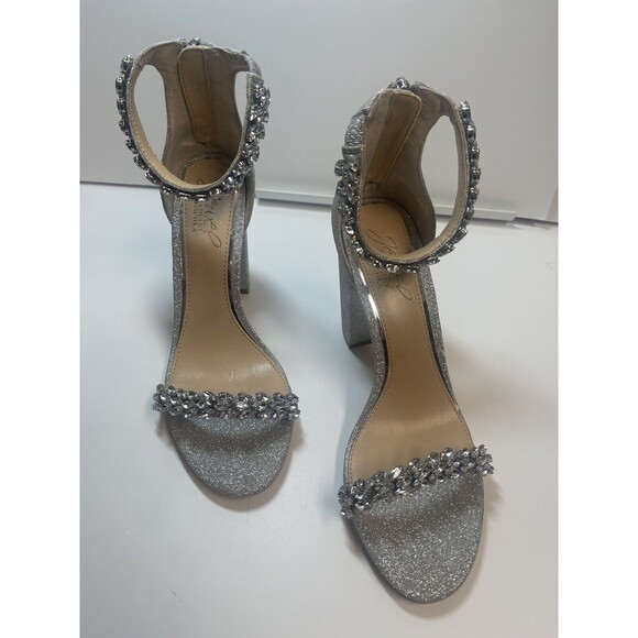 Jewel Badgley Mischka Mayra Ankle Strap Evening Shoe In Silver Sz 6 1/2 New WOT - Picture 3 of 13